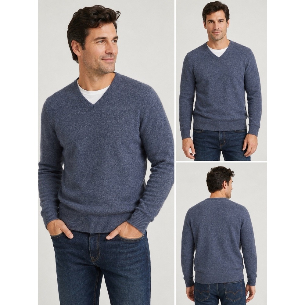 Possumdown Uniquely NZ Merino Wool Possum Fur V-Neck Sweater Men's Small Blue